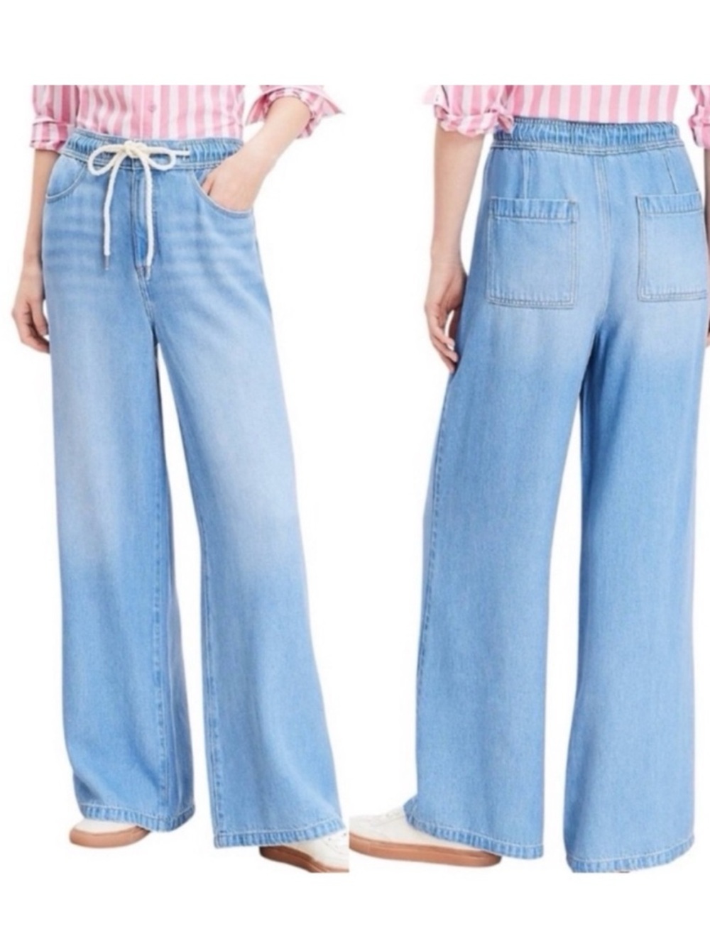 LOFT The Palazzo Baggy Sweatpants Wide Leg Lightweight Drawstring Jeans 26